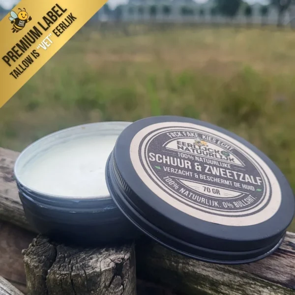 Tallow Schuur & Zweet Zalf op balk open Tallow Schuur & Zweet Zalf op balk open