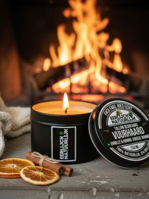 Tallow Geurkaars Vuurhaard met vlam voor open haard, met gedroogde sinaasappel en kaneel Eerlijck & Natuurlijk