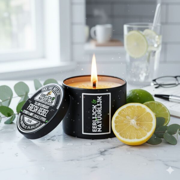 Fresh Rebel geurkaars styling citroen eucalyptus takjes zwart aluminium