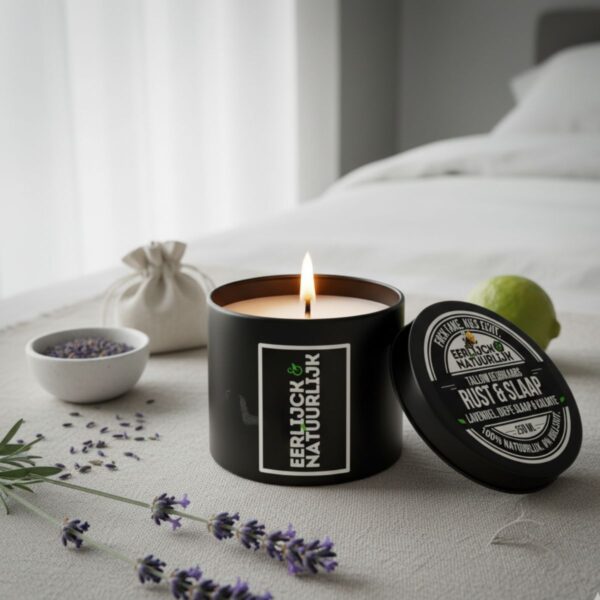 Tallow Geurkaars Rust & Slaap met lavendel en linnen beddengoed voor natuurlijke ontspanning Eerlijck & Natuurlijk