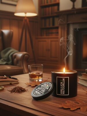 Brandende Tallow Geurkaars Herfst Rebel met whiskyglas, leer en open haard Eerlijck & Natuurlijk