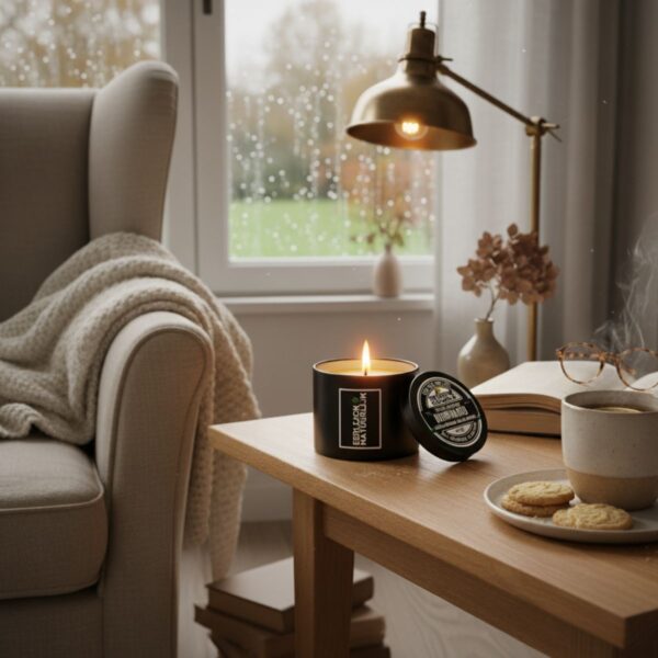 Winter Warmte brandend tijdens kerstmarkt-avond thuis, feestelijke tallow kaars