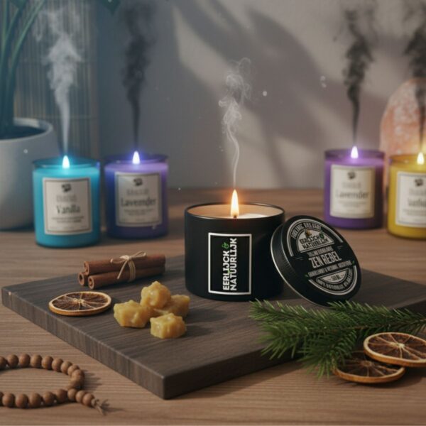 Houten lont detail Zen Rebel geurkaars Eerlijck & Natuurlijk