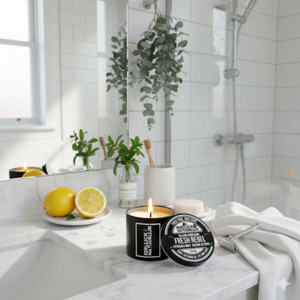 Knetterende houten lont detail Fresh Rebel geurkaars Eerlijck & Natuurlijk ```