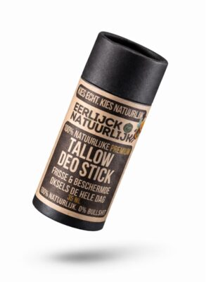 Tallow Deodorant 35ml - Plasticvrij Kraft Karton Tallow deodorant 35ml zwart kraft karton plasticvrij bio-identiek zinkoxide geen aluminium baking soda natuurlijk unisex gevoelige huid tallow deodorant stick
