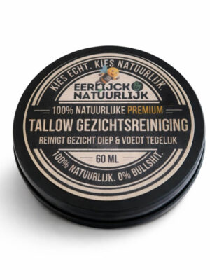 Tallow gezichtsreiniger 60ml zwart aluminium blik oil cleansing bio-identiek grasgevoerd rundvet castorolie natuurlijk geen SLS